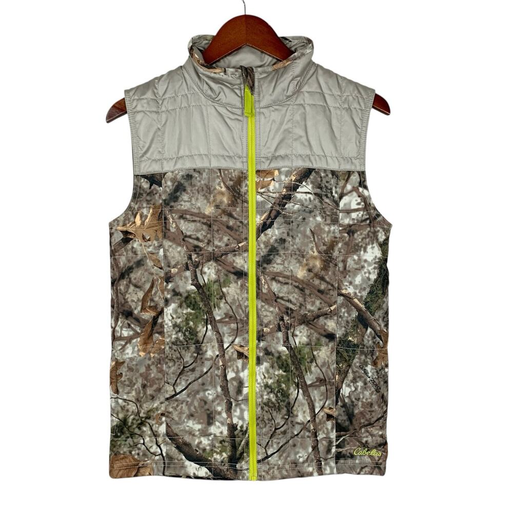 Cabelas Zonz Woodlands Quilted Vest Youth Kids XL Camouflage Puffer Full Zip